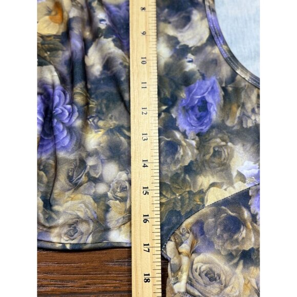 NEW LuLaRoe Womens Knit Tunic Top S Short Sleeve Purple Yellow Floral Scoop Neck - Picture 6 of 8